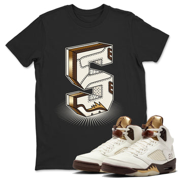 5s Golden Ticket shirts to match jordans Number Statue best t shirts to wear with jordans AJ 5 Retro Golden Ticket match shoes to clothes SNRT Sneaker Tees unisex cotton Black 1 shirts