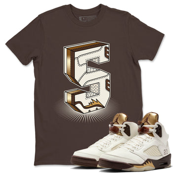 5s Golden Ticket shirts to match jordans Number Statue best t shirts to wear with jordans AJ 5 Retro Golden Ticket match shoes to clothes SNRT Sneaker Tees unisex cotton Dark Chocolate 1 shirts