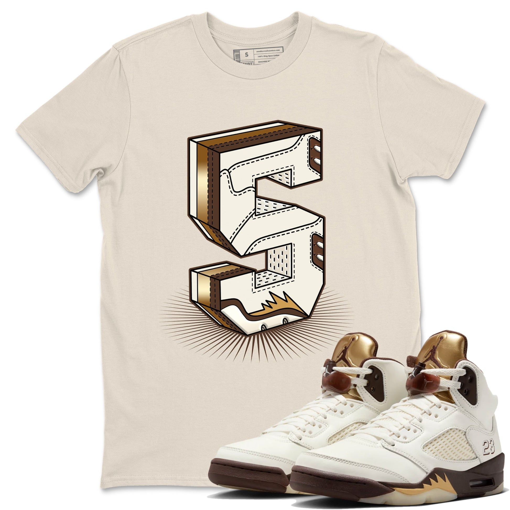 5s Golden Ticket shirts to match jordans Number Statue best t shirts to wear with jordans AJ 5 Retro Golden Ticket match shoes to clothes SNRT Sneaker Tees unisex cotton Natural 1 shirts