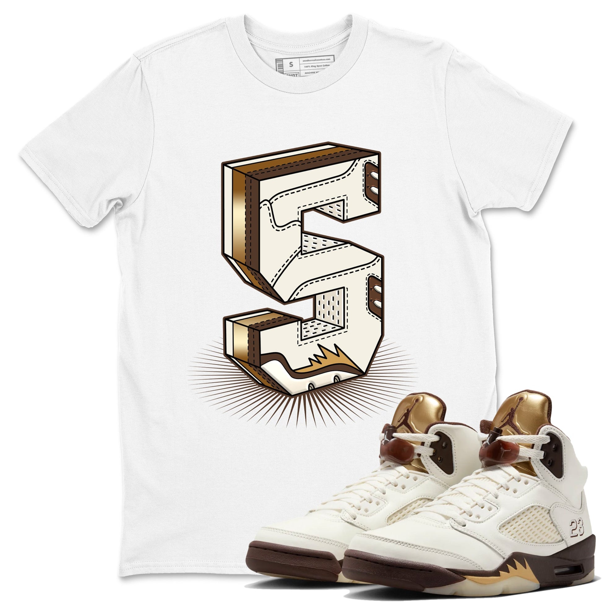 5s Golden Ticket shirts to match jordans Number Statue best t shirts to wear with jordans AJ 5 Retro Golden Ticket match shoes to clothes SNRT Sneaker Tees unisex cotton White 1 shirts