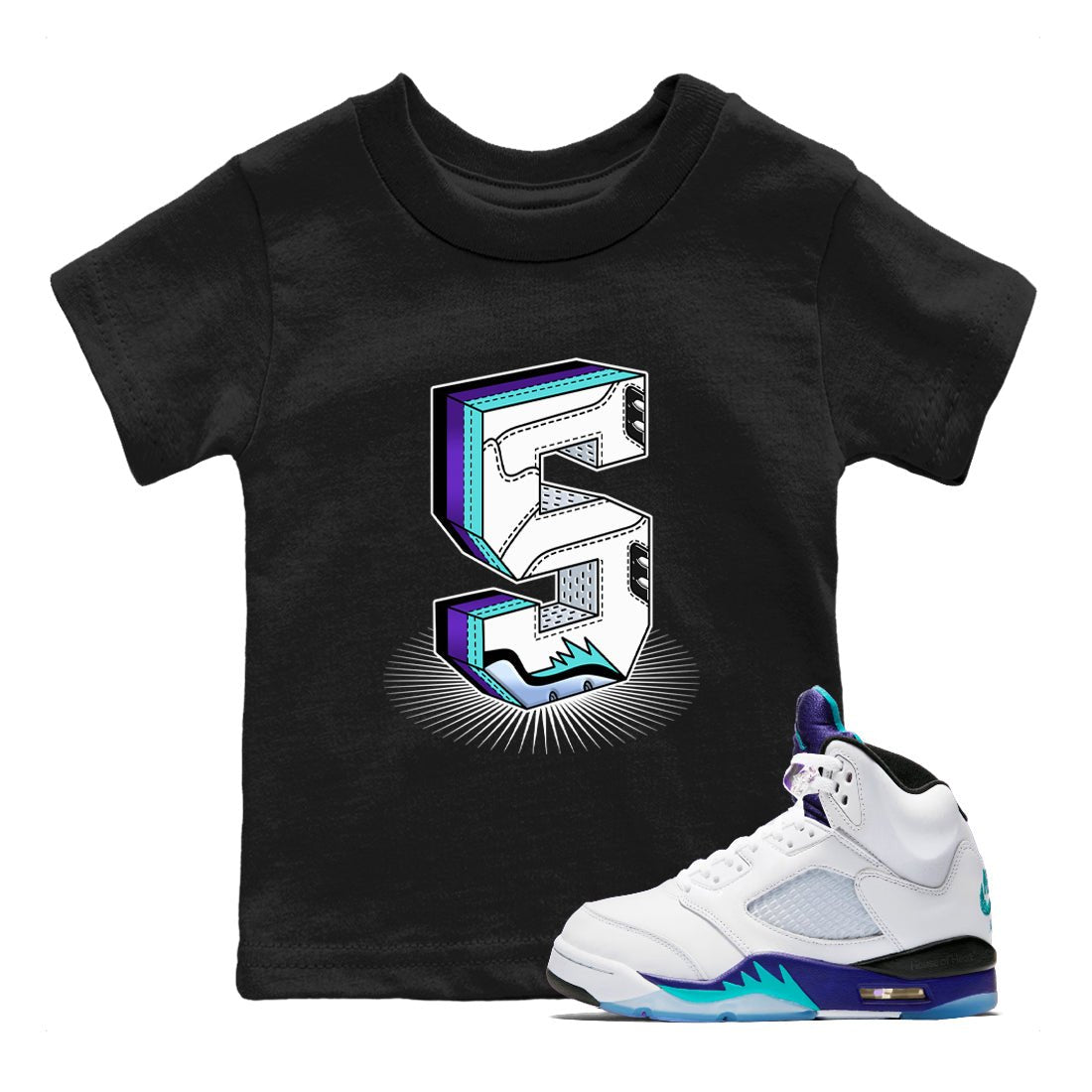 Number Statue SNRT Sneaker Tees Kids - Air Jordan 5 Grape