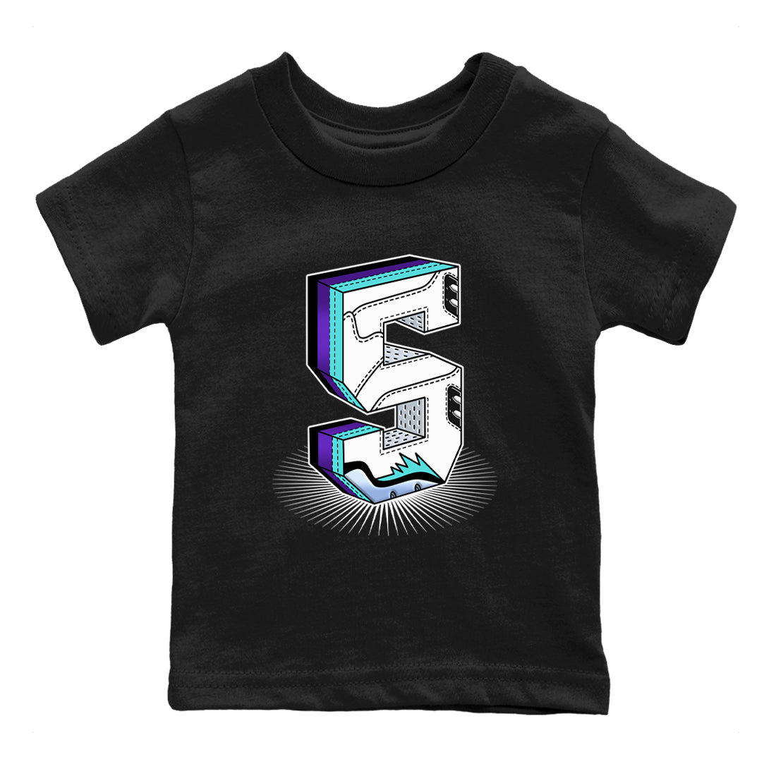 Air Jordan 5 Grape Graphic shirts Number Statue shirts 5 Retro Grape best t-shirts to wear with jordans SNRT Sneaker Tees Youth Baby Black 2 tee