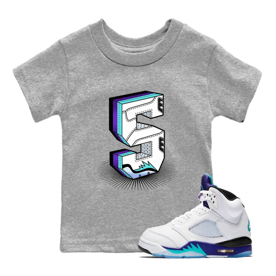 Number Statue SNRT Sneaker Tees Kids - Air Jordan 5 Grape