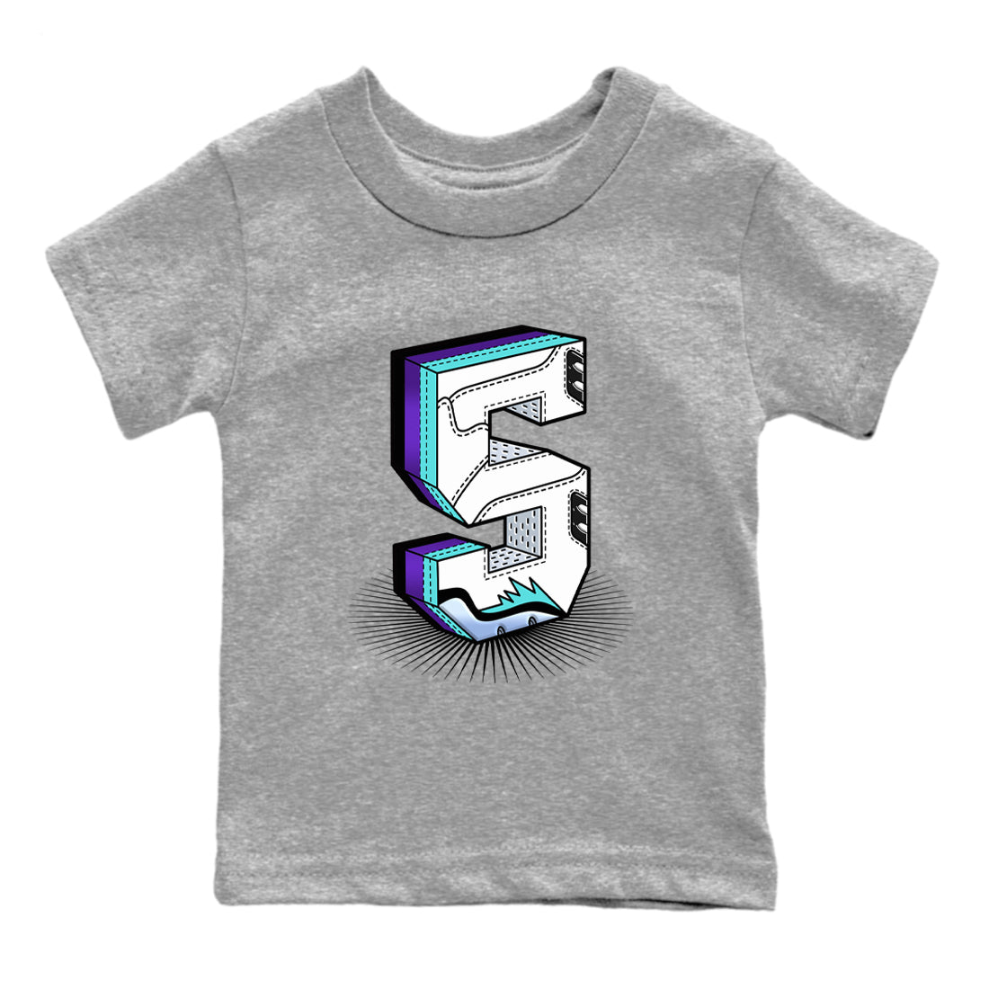 Air Jordan 5 Grape Graphic shirts Number Statue shirts 5 Retro Grape best t-shirts to wear with jordans SNRT Sneaker Tees Youth Baby Heather Grey 2 tee