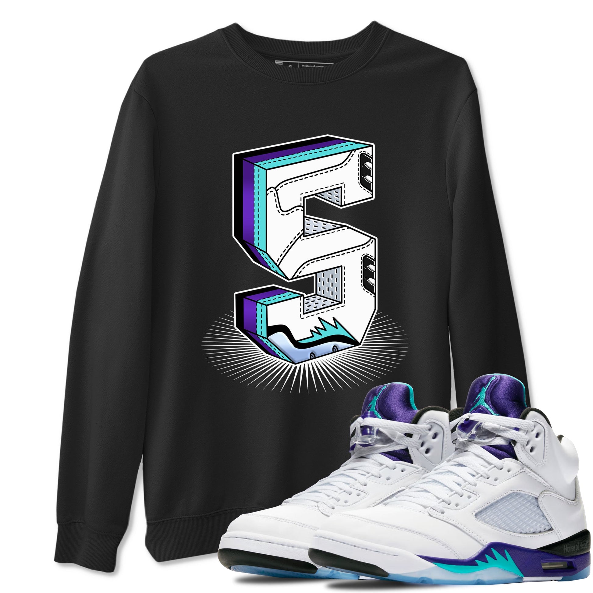 Air Jordan 5 Grape Graphic shirts Number Statue shirts 5 Retro Grape best t-shirts to wear with jordans SNRT Sneaker Tees unisex cotton Black 1 shirts