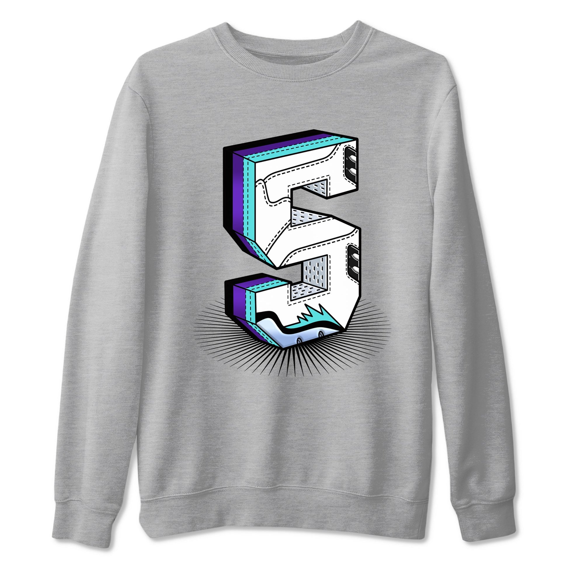 Air Jordan 5 Grape Graphic shirts Number Statue shirts 5 Retro Grape best t-shirts to wear with jordans SNRT Sneaker Tees unisex cotton Heather Grey 2 shirts