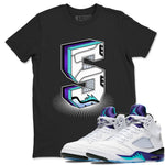 Air Jordan 5 Grape Graphic shirts Number Statue shirts 5 Retro Grape best t-shirts to wear with jordans SNRT Sneaker Tees unisex cotton Black 1 shirts