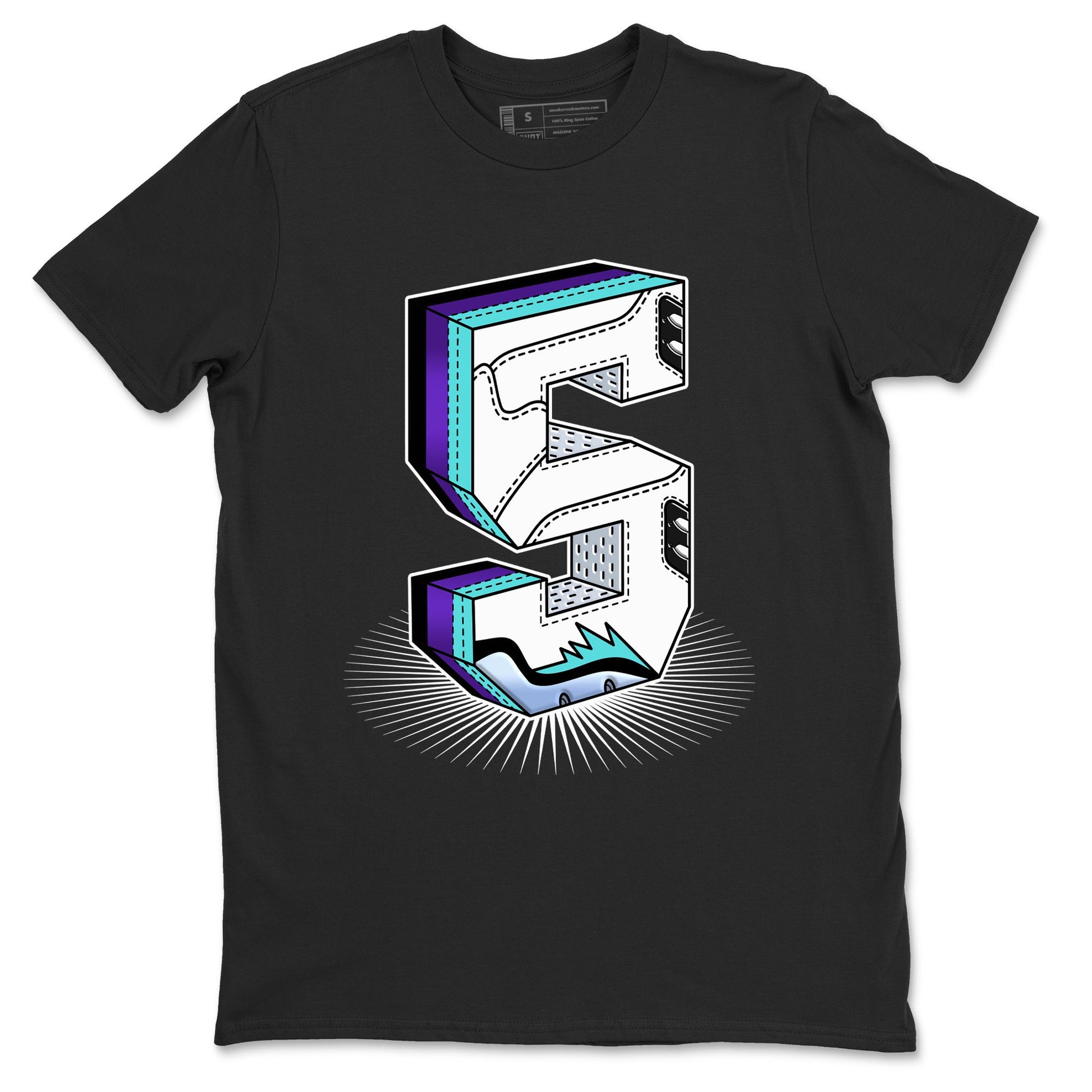 Air Jordan 5 Grape Graphic shirts Number Statue shirts 5 Retro Grape best t-shirts to wear with jordans SNRT Sneaker Tees unisex cotton Black 2 shirts
