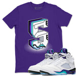 Air Jordan 5 Grape Graphic shirts Number Statue shirts 5 Retro Grape best t-shirts to wear with jordans SNRT Sneaker Tees unisex cotton Purple 1 shirts