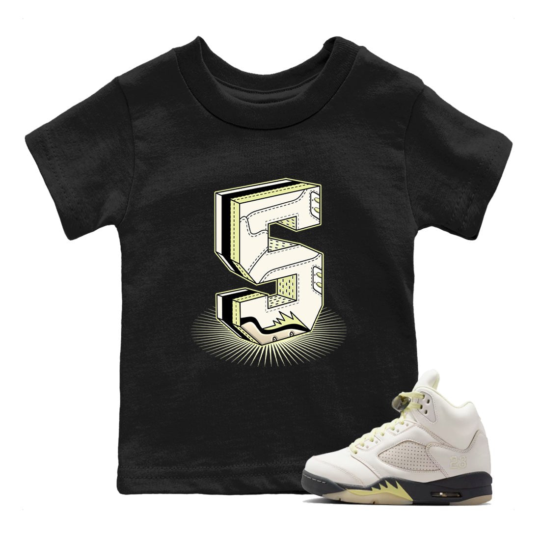 Sneaker match tees – Streetwear Graphic Tees Air Jordan 5 Luminous Green Sneakers – Number Statue Kids Craphic T-Shirt Black 1