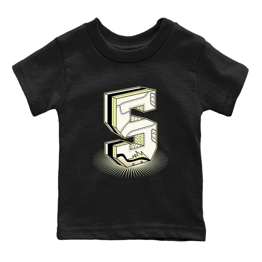 Sneaker match tees – Streetwear Graphic Tees Air Jordan 5 Luminous Green Sneakers – Number Statue Kids Craphic T-Shirt Black 2
