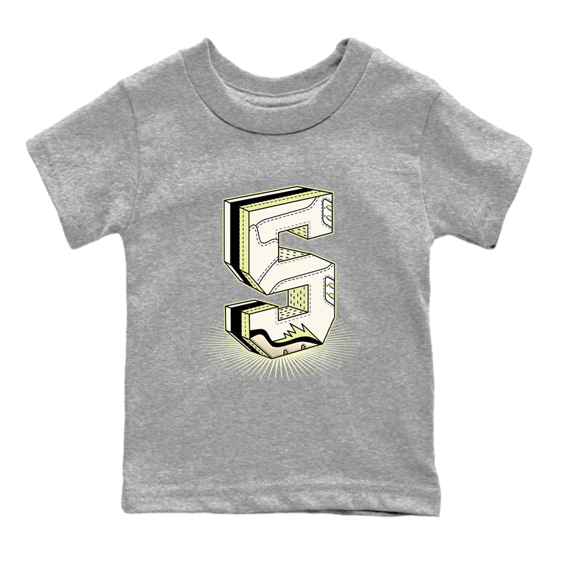 Sneaker match tees – Streetwear Graphic Tees Air Jordan 5 Luminous Green Sneakers – Number Statue Kids Craphic T-Shirt Heather Grey 2