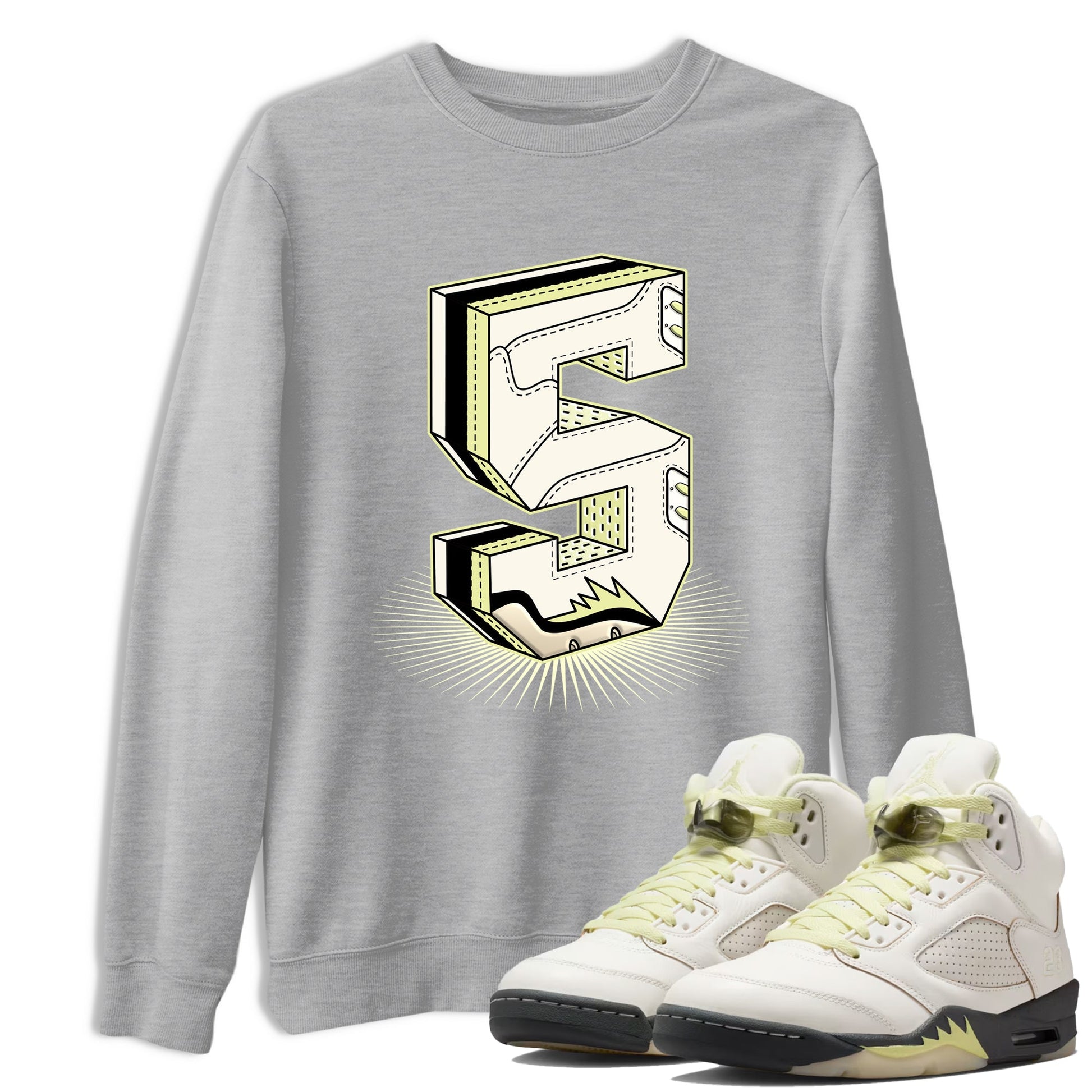 Sneaker match tees – Streetwear Graphic Tees Air Jordan 5 Luminous Green Sneakers – Number Statue Graphic Tee Heather Grey 1