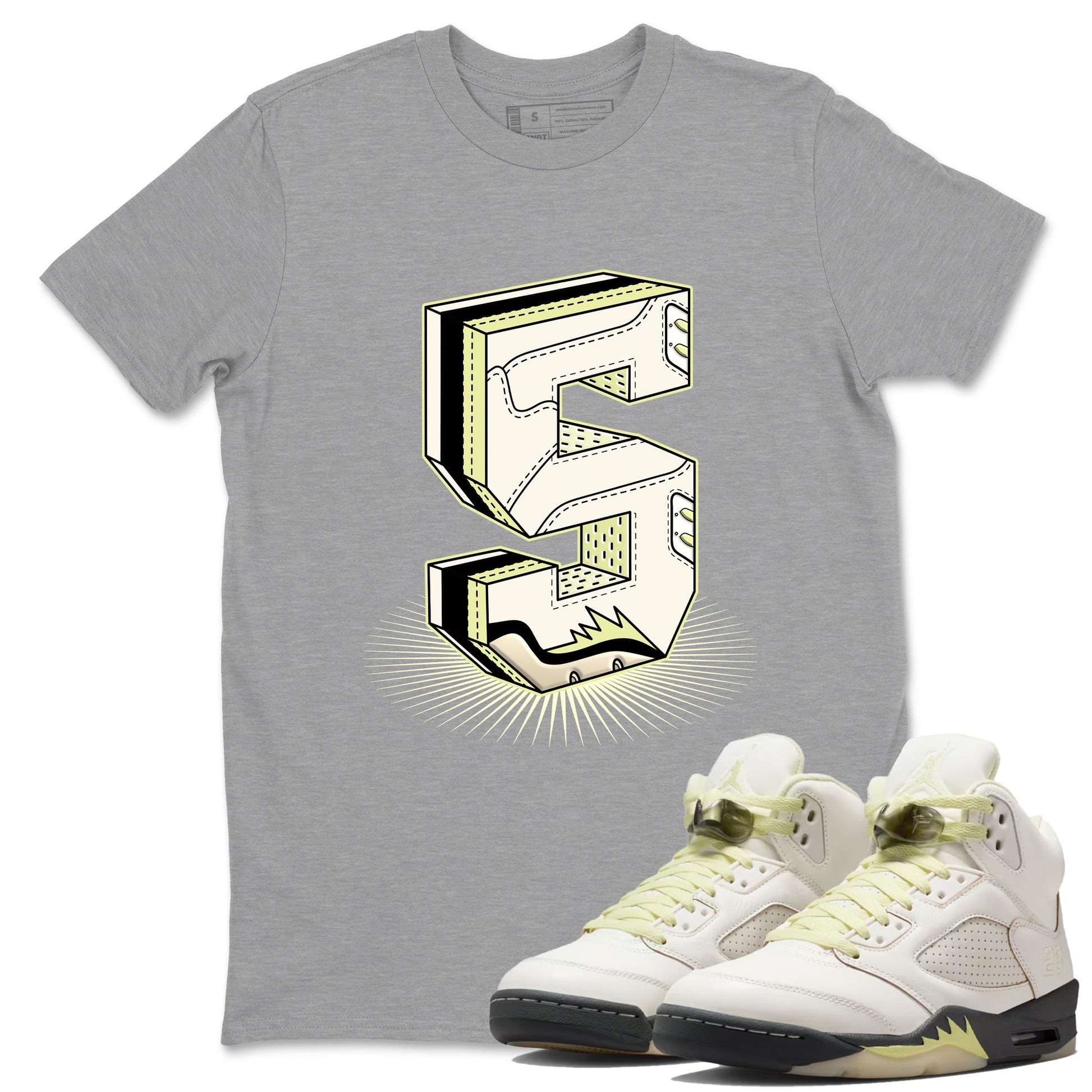Sneaker match tees – Streetwear Graphic Tees Air Jordan 5 Luminous Green Sneakers – Number Statue Graphic Tee Heather Grey 1