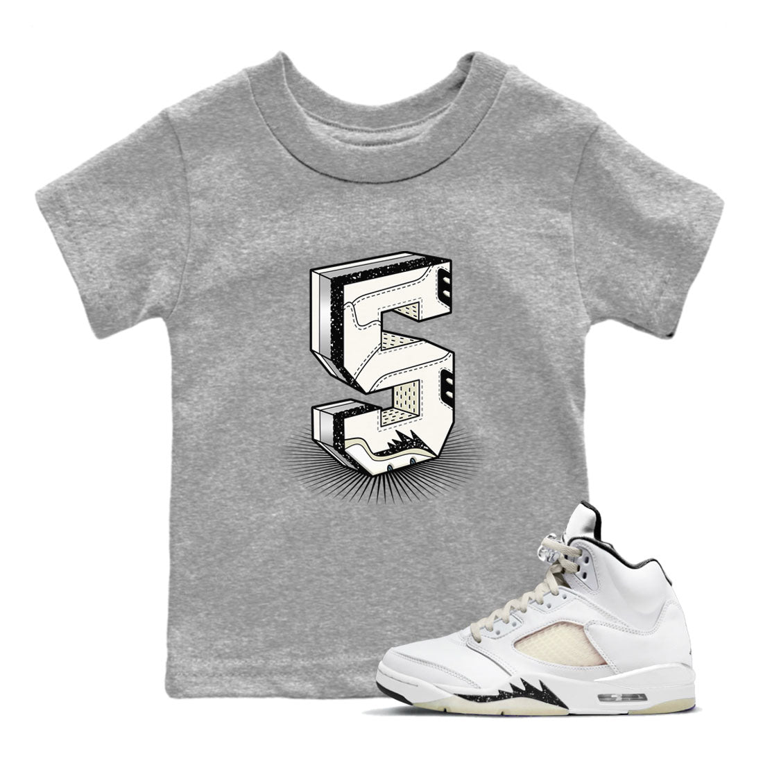 Air Jordan 5 Sail shirt to match jordans Number Statue sneaker tees Jordan 5 SE Sail Streetwear Brand SNRT Sneaker Tees baby toddler Heather Grey 1 cotton Shirt