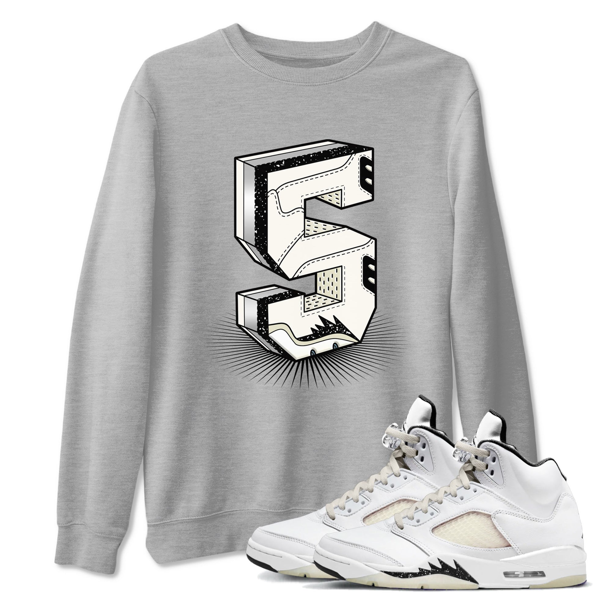 Air Jordan 5 Sail shirt to match jordans Number Statue sneaker tees Jordan 5 SE Sail Streetwear Brand SNRT Sneaker Tees unisex cotton Heather Grey 1 crew neck shirt