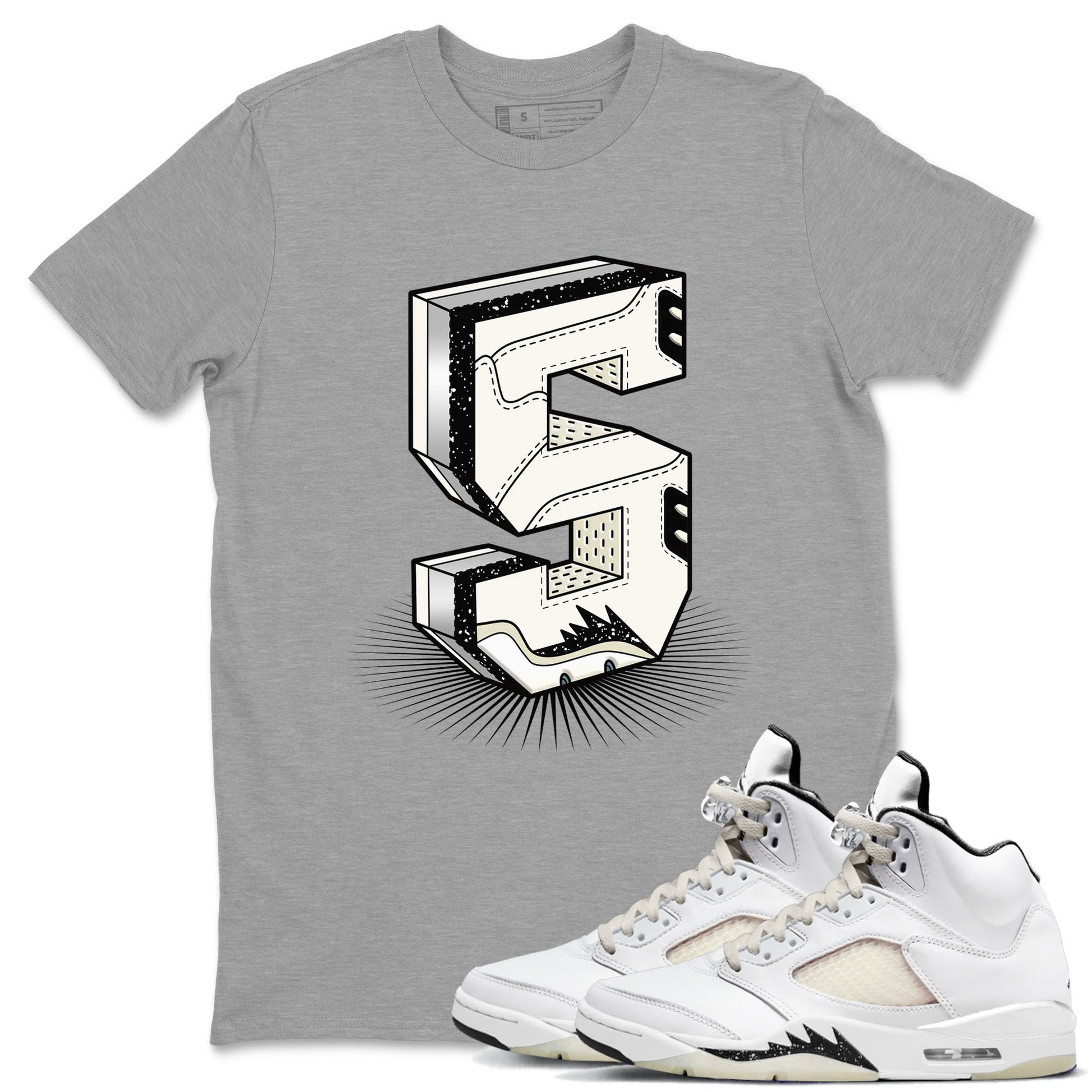 Air Jordan 5 Sail shirt to match jordans Number Statue sneaker tees Jordan 5 SE Sail Streetwear Brand SNRT Sneaker Tees unisex cotton Heather Grey 1 crew neck shirt