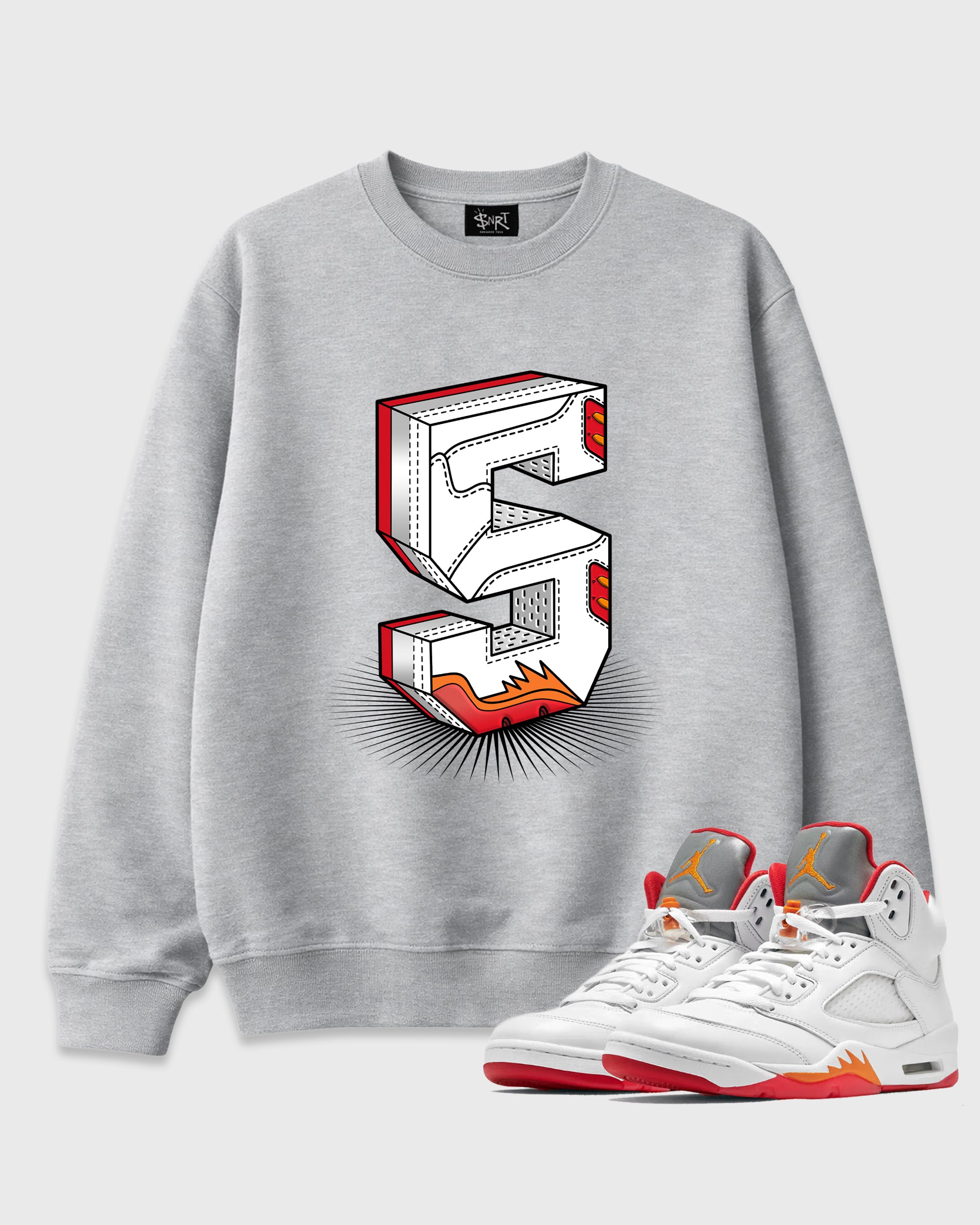 Number Statue Graphic T-Shirt featuring original streetwear artwork designed to match the Air Jordan 5 Sunset. Heather Grey 1 Graphic Tee.