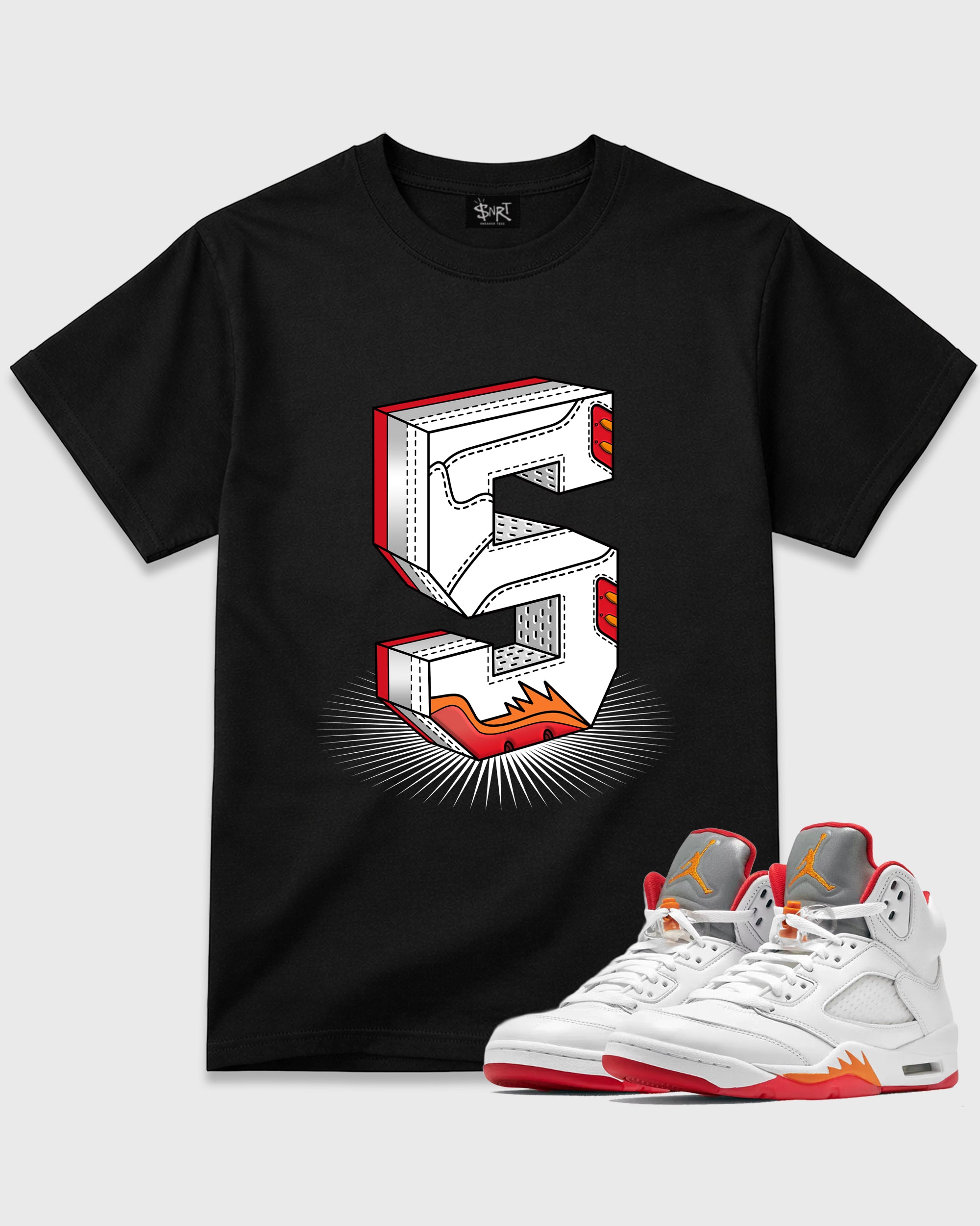 Number Statue Graphic T-Shirt featuring original streetwear artwork designed to match the Air Jordan 5 Sunset. Black 1 Graphic T-Shirt.
