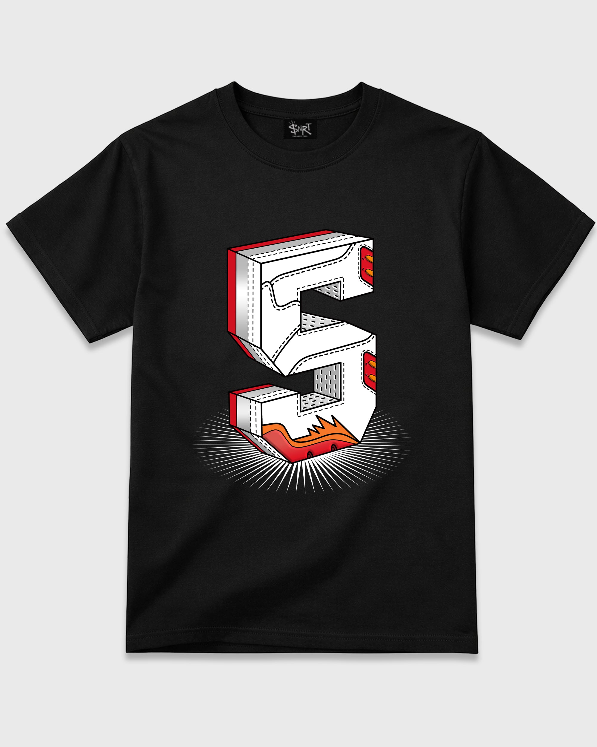 Number Statue Graphic T-Shirt featuring original streetwear artwork designed to match the Air Jordan 5 Sunset. Black 2 Graphic T-Shirt.