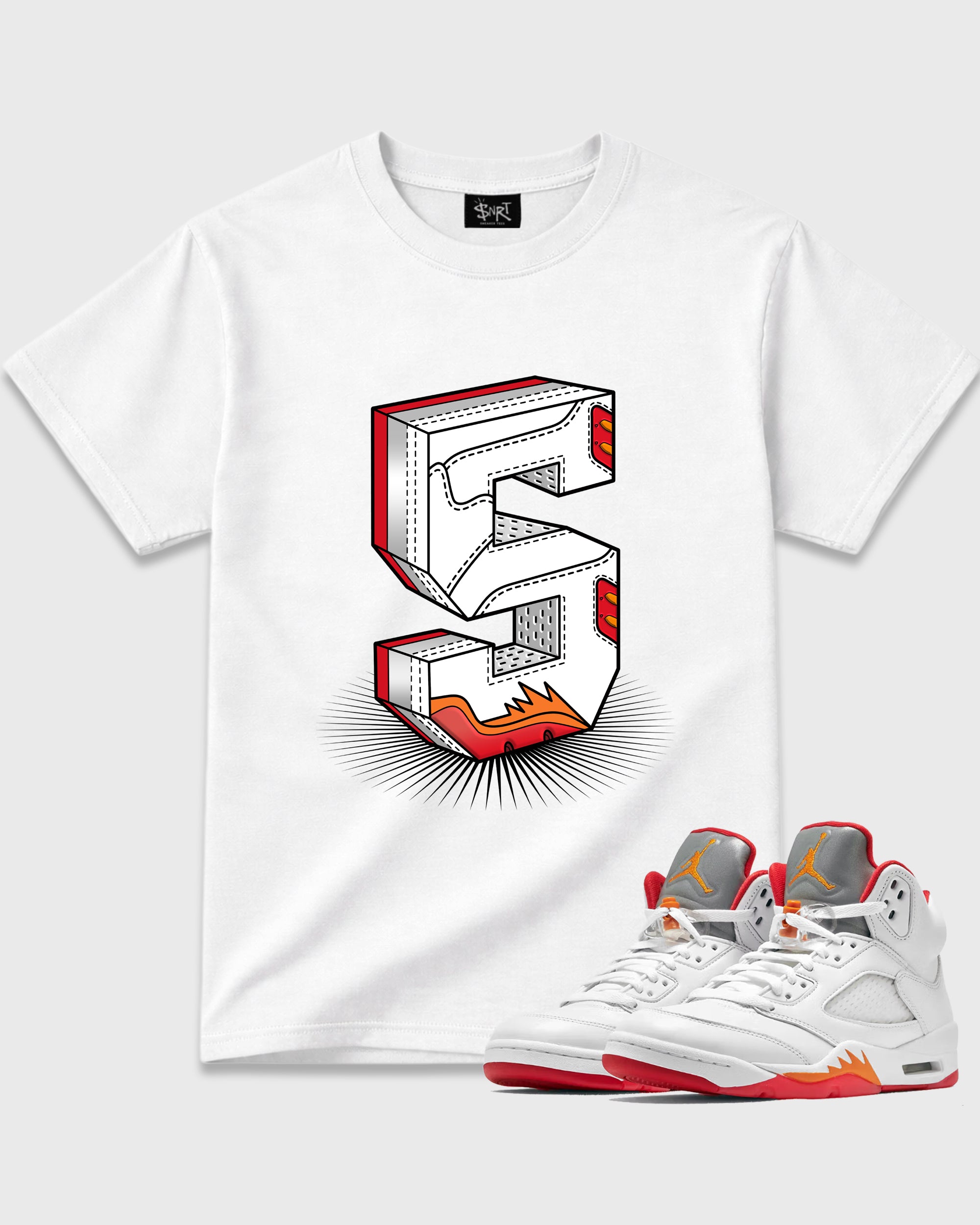 Number Statue Graphic T-Shirt featuring original streetwear artwork designed to match the Air Jordan 5 Sunset. White 1 Graphic T-Shirt.