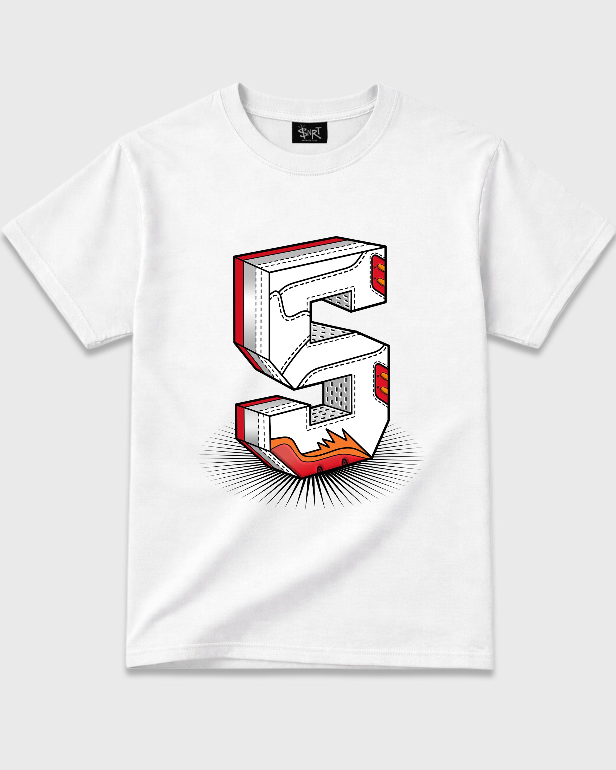 Number Statue Graphic T-Shirt featuring original streetwear artwork designed to match the Air Jordan 5 Sunset. White 2 Graphic T-Shirt.