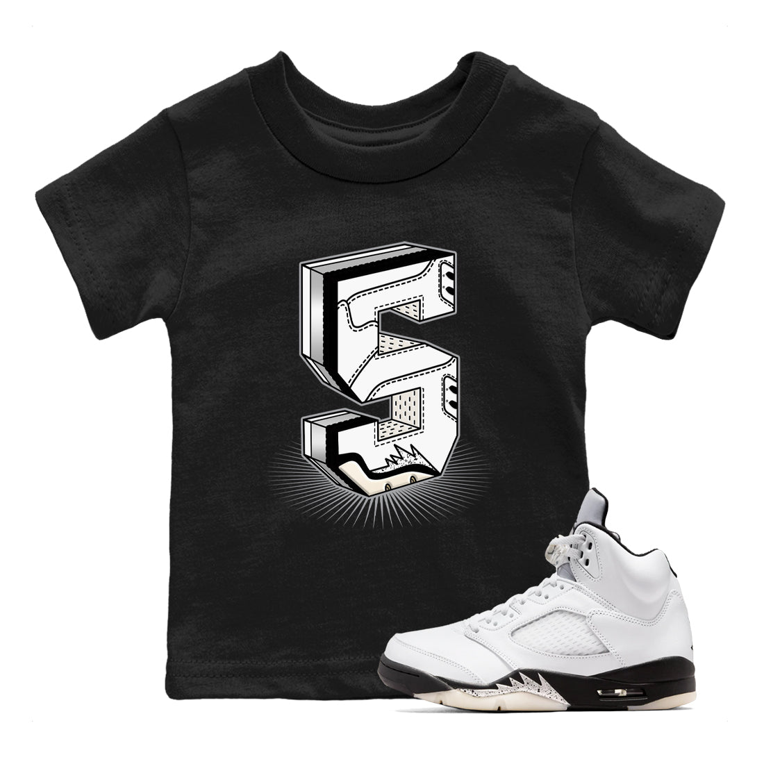 5s White Black shirts to match jordans Number Statue sneaker match tees Air Jordan 5 Retro White Black match shoes to clothes SNRT Sneaker Tees Youth Baby Black 1 tee