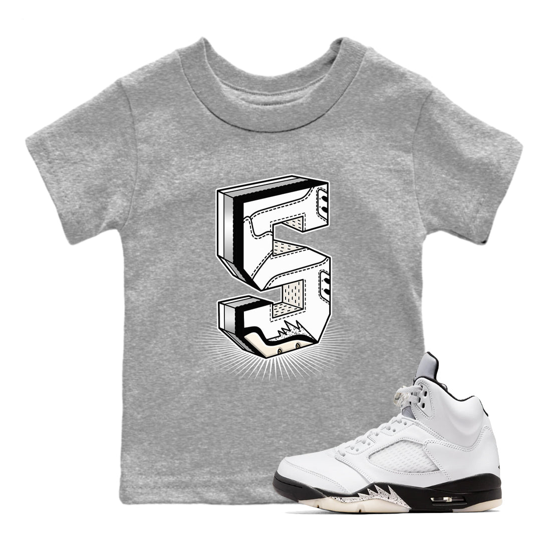 5s White Black shirts to match jordans Number Statue sneaker match tees Air Jordan 5 Retro White Black match shoes to clothes SNRT Sneaker Tees Youth Baby Heather Grey 1 tee