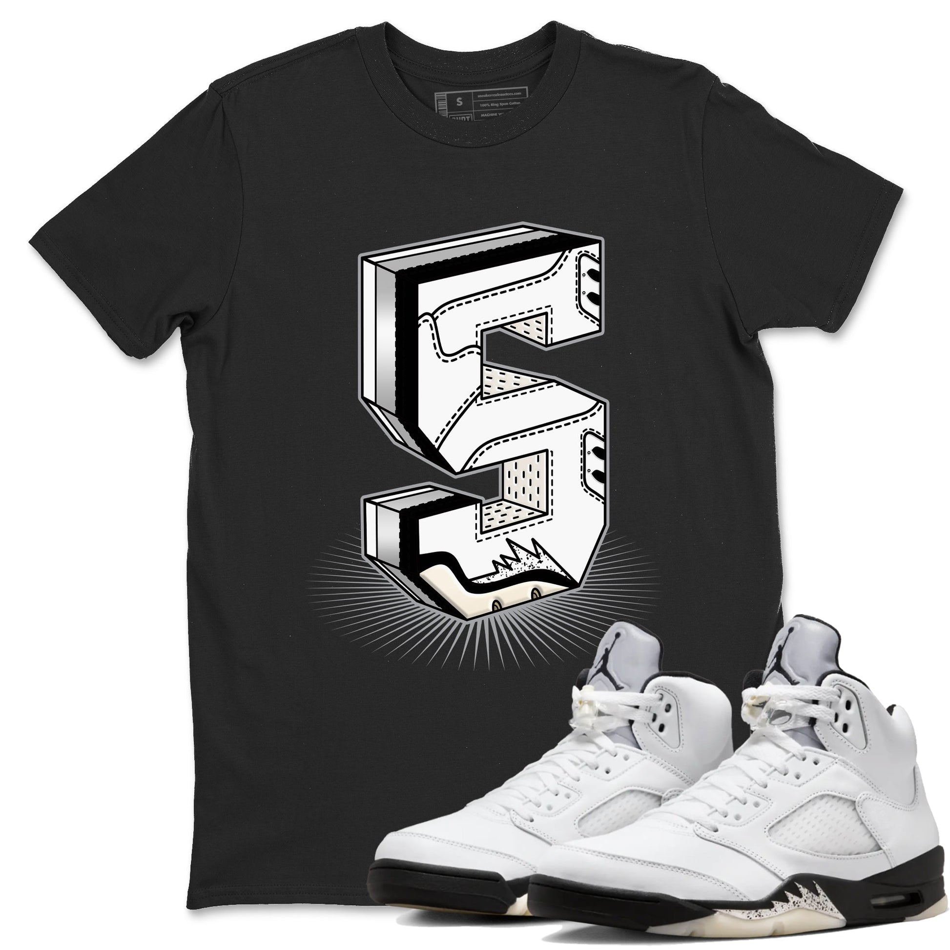 5s White Black shirts to match jordans Number Statue sneaker match tees Air Jordan 5 Retro White Black match shoes to clothes SNRT Sneaker Tees unisex cotton Black 1 shirts