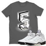 5s White Black shirts to match jordans Number Statue sneaker match tees Air Jordan 5 Retro White Black match shoes to clothes SNRT Sneaker Tees unisex cotton Cool Grey 1 shirts