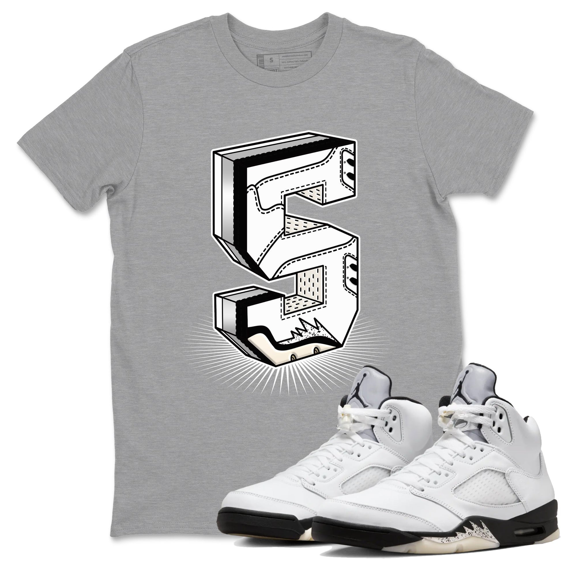 5s White Black shirts to match jordans Number Statue sneaker match tees Air Jordan 5 Retro White Black match shoes to clothes SNRT Sneaker Tees unisex cotton Heather Grey 1 shirts