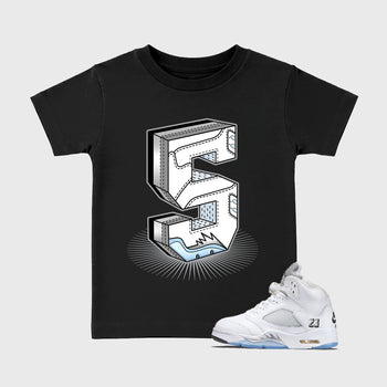 Sneaker match tees – Sneaker Tees To Match Air Jordan 5 White Metallic Shoes – Number Statue Kids T-Shirt Black 1