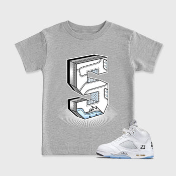 Sneaker match tees – Sneaker Tees To Match Air Jordan 5 White Metallic Shoes – Number Statue Kids T-Shirt Heather Grey 1