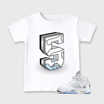 Sneaker match tees – Sneaker Tees To Match Air Jordan 5 White Metallic Shoes – Number Statue Kids T-Shirt White 1
