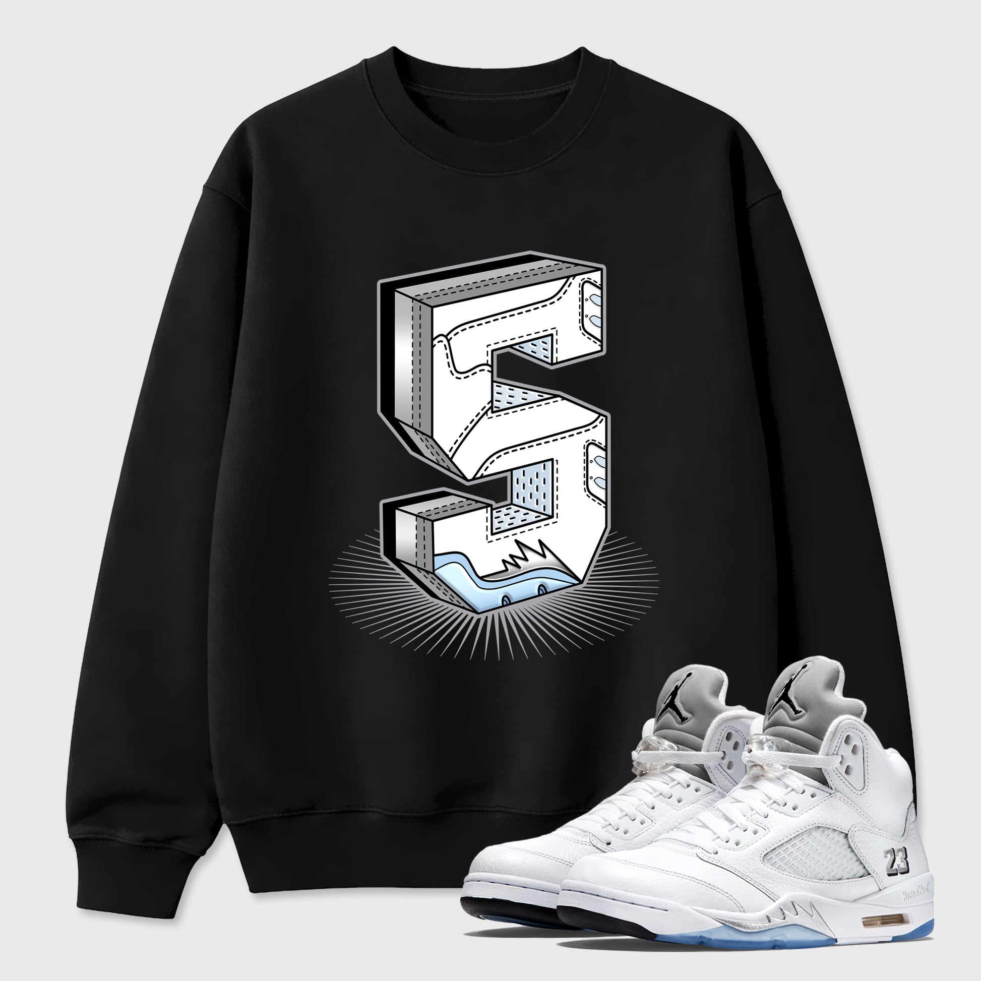 Sneaker match tees – Sneaker Tees To Match Air Jordan 5 White Metallic Shoes – Number Statue Tee Black 1