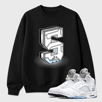 Sneaker match tees – Sneaker Tees To Match Air Jordan 5 White Metallic Shoes – Number Statue Tee Black 1