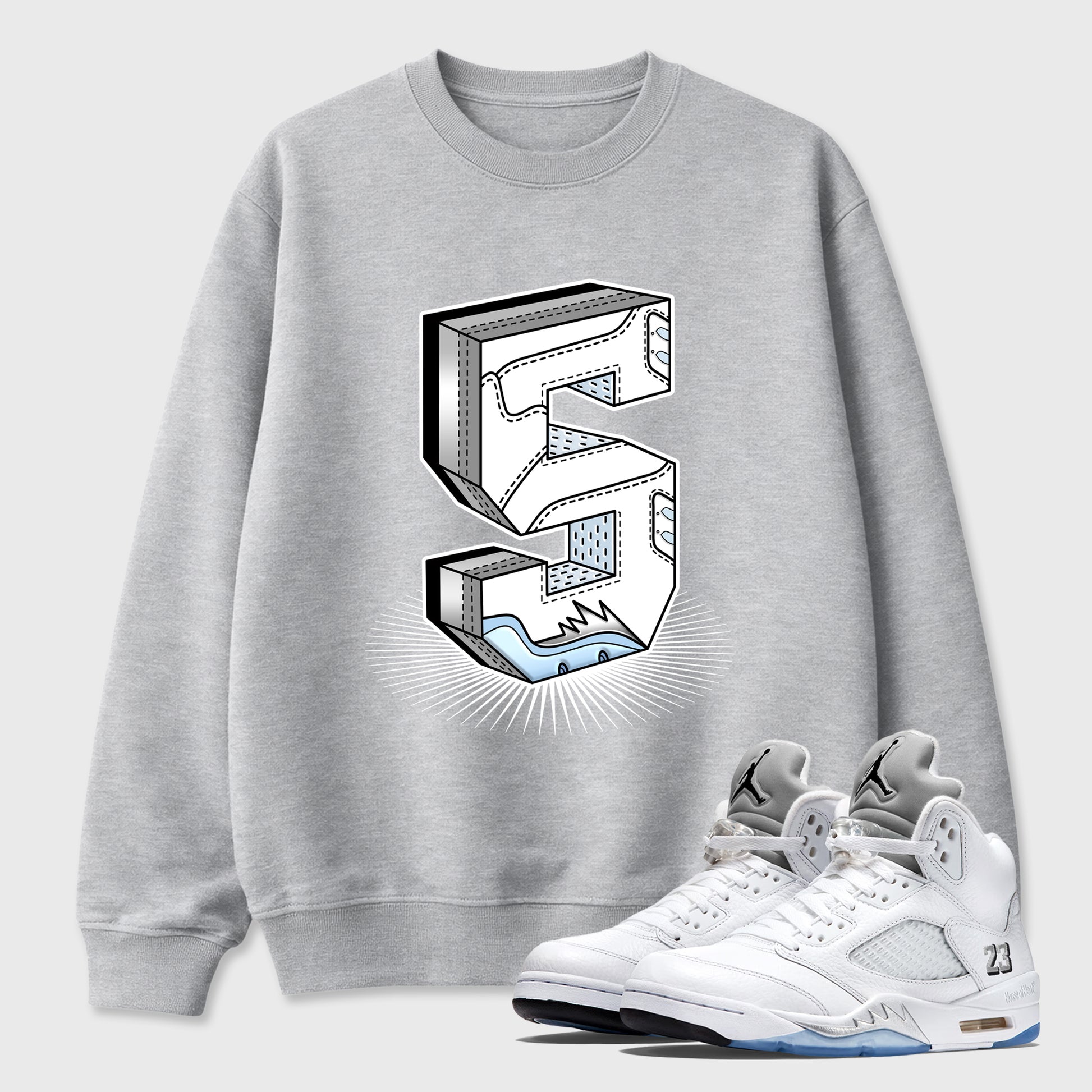 Sneaker match tees – Sneaker Tees To Match Air Jordan 5 White Metallic Shoes – Number Statue Tee Heather Grey 1