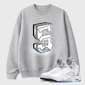 Sneaker match tees – Sneaker Tees To Match Air Jordan 5 White Metallic Shoes – Number Statue Tee Heather Grey 1