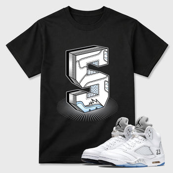 Sneaker match tees – Sneaker Tees To Match Air Jordan 5 White Metallic Shoes – Number Statue Tee Black 1