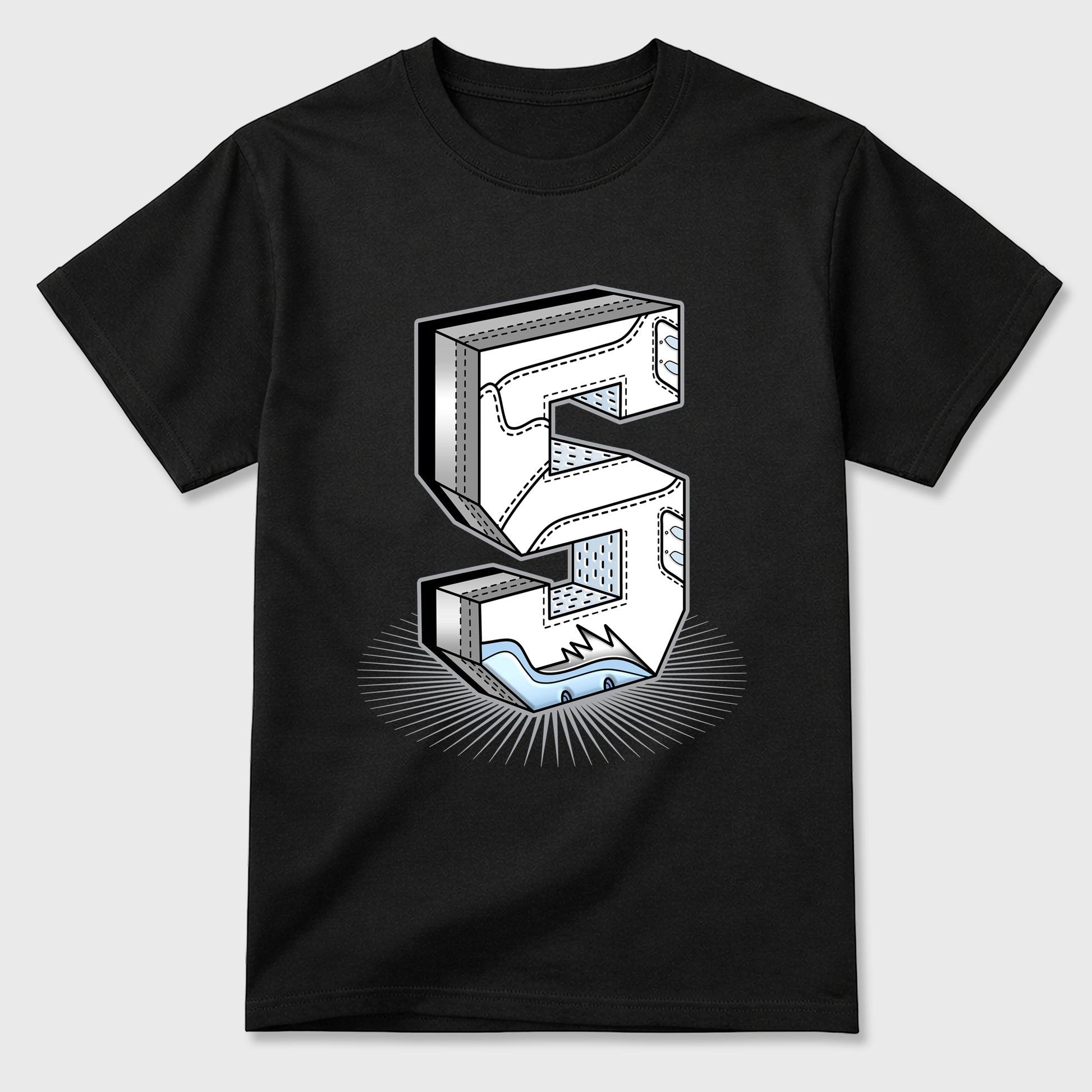 Sneaker match tees – Sneaker Tees To Match Air Jordan 5 White Metallic Shoes – Number Statue Tee Black 2