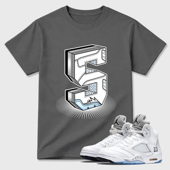 Sneaker match tees – Sneaker Tees To Match Air Jordan 5 White Metallic Shoes – Number Statue Tee Cool Grey 1