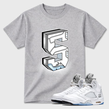 Sneaker match tees – Sneaker Tees To Match Air Jordan 5 White Metallic Shoes – Number Statue Tee Heather Grey 1