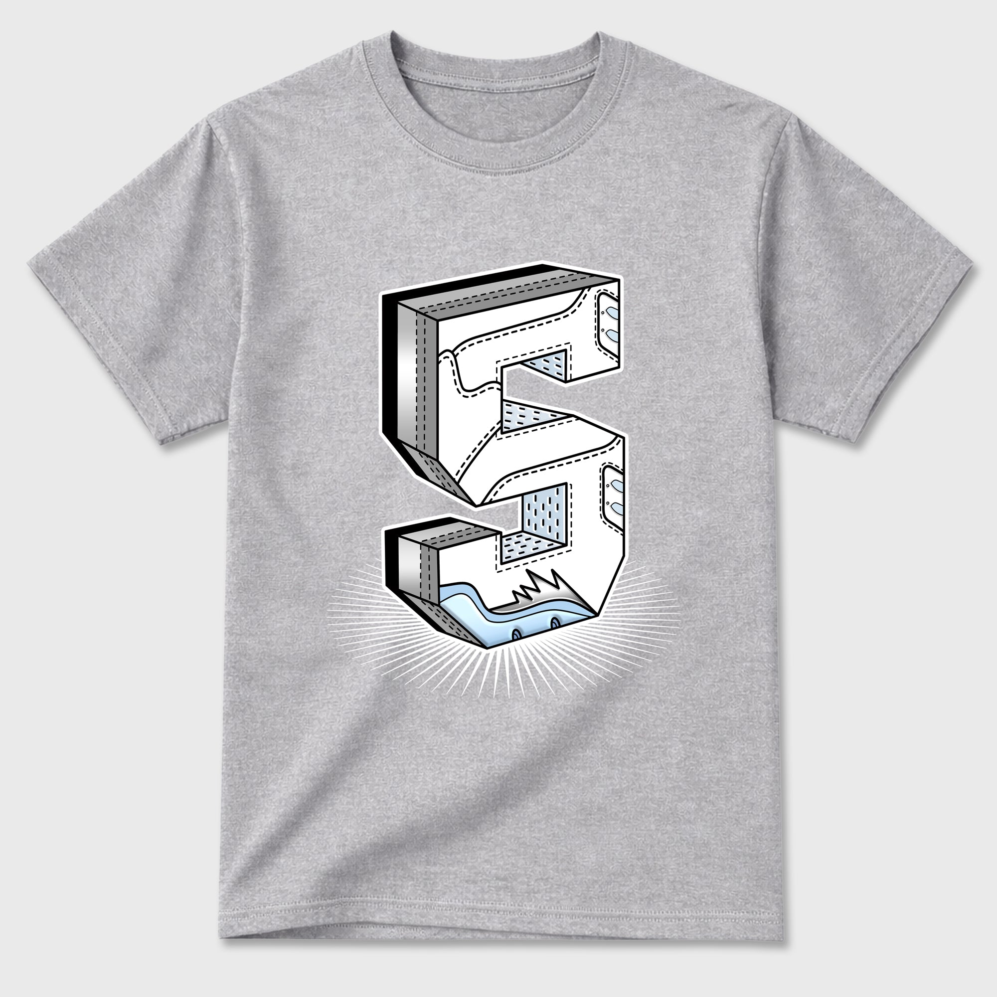 Sneaker match tees – Sneaker Tees To Match Air Jordan 5 White Metallic Shoes – Number Statue Tee Heather Grey 2