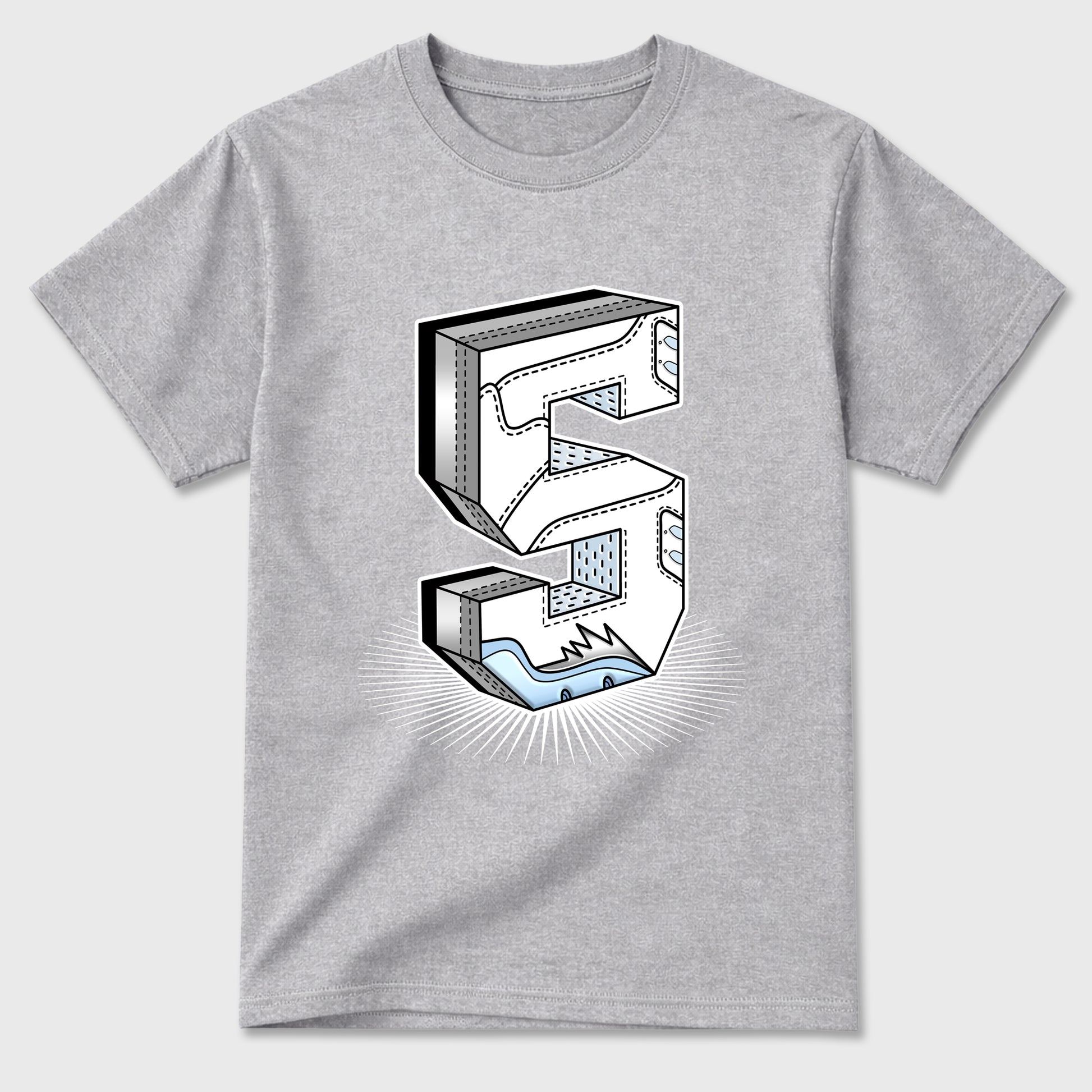 Sneaker match tees – Sneaker Tees To Match Air Jordan 5 White Metallic Shoes – Number Statue Tee Heather Grey 2