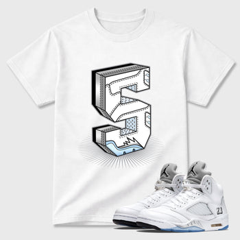 Sneaker match tees – Sneaker Tees To Match Air Jordan 5 White Metallic Shoes – Number Statue Tee White 1