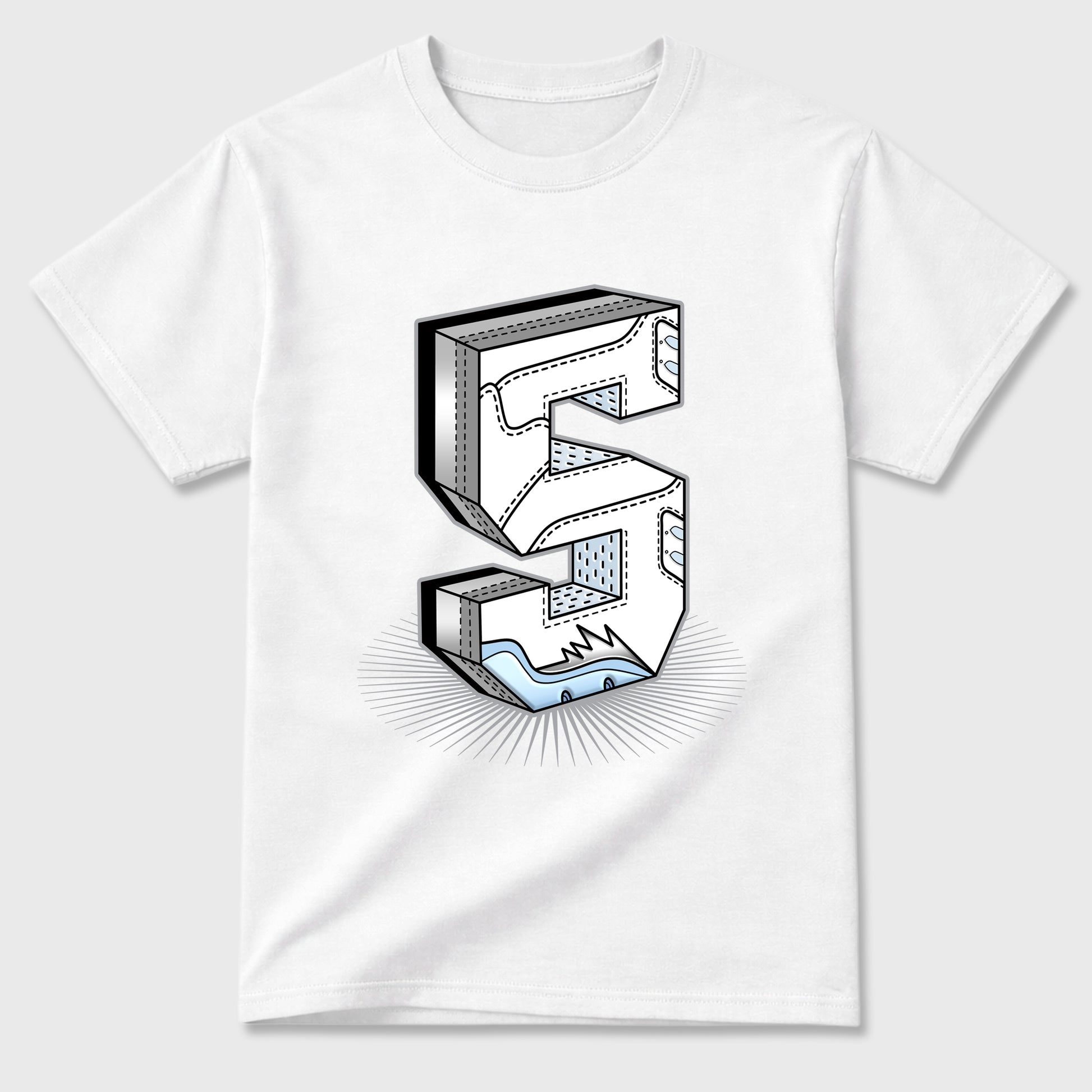 Sneaker match tees – Sneaker Tees To Match Air Jordan 5 White Metallic Shoes – Number Statue Tee White 2