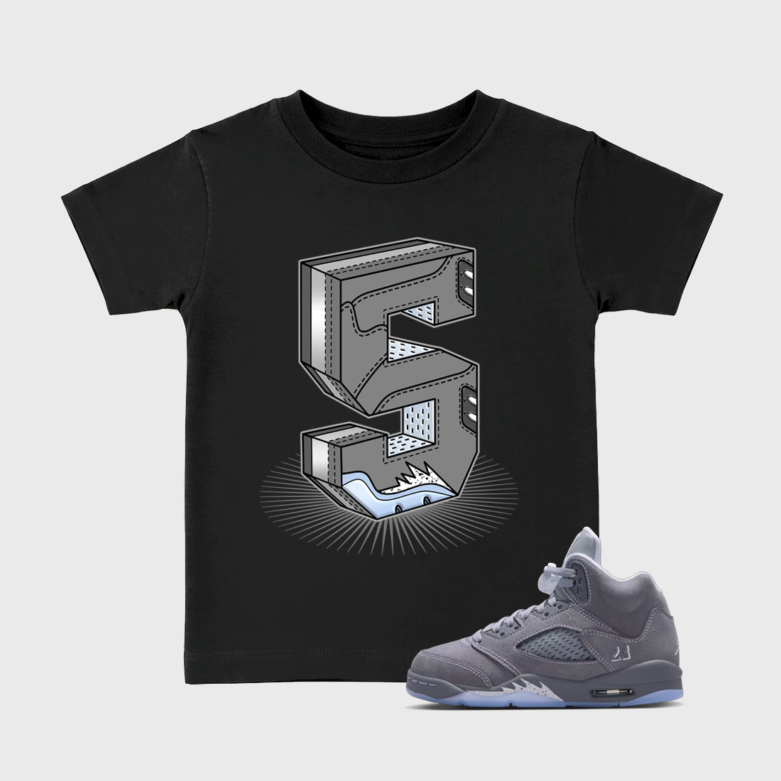 Sneaker match tees – Sneaker Tees To Match Air Jordan 5 Wolf Grey Shoes – Number Statue Kids T-Shirt Black 1