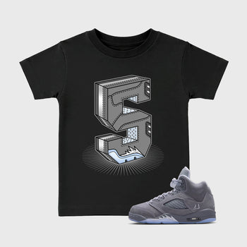 Sneaker match tees – Sneaker Tees To Match Air Jordan 5 Wolf Grey Shoes – Number Statue Kids T-Shirt Black 1
