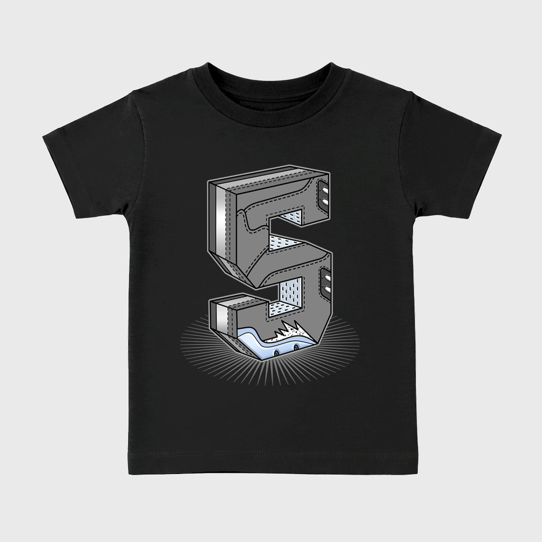 Sneaker match tees – Sneaker Tees To Match Air Jordan 5 Wolf Grey Shoes – Number Statue Kids T-Shirt Black 2