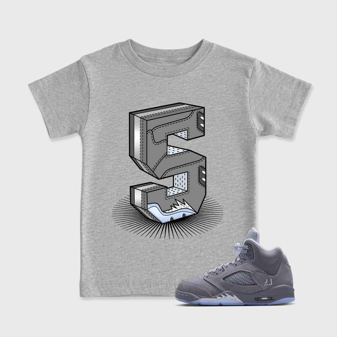 Sneaker match tees – Sneaker Tees To Match Air Jordan 5 Wolf Grey Shoes – Number Statue Kids T-Shirt Heather Grey 1